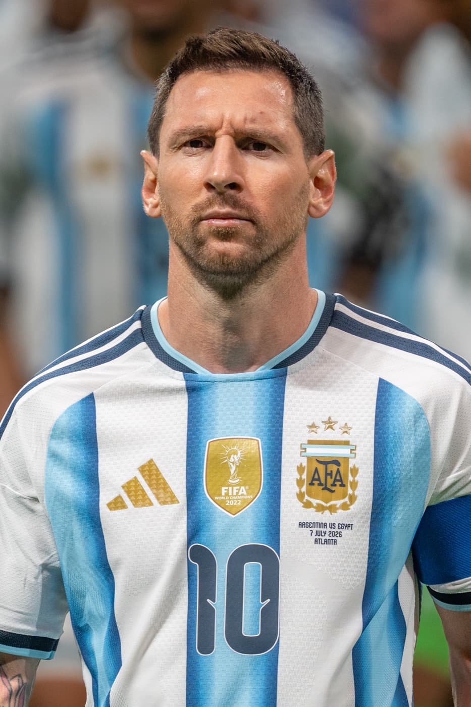 Lionel Messi on the pitch in an Argentina shirt